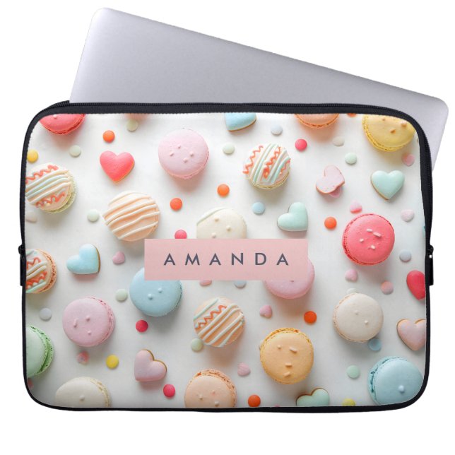 Personalized Playful Pastel Macaron & Candy Heart  Laptop Fodral (Framsidan)