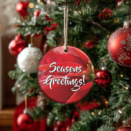 Personalized Poinsettia Seasons Greetings Julgransprydnad Keramik