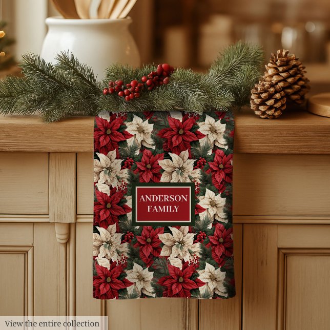 Personalized Poinsettia Towel Chic Christmas Style Kökshandduk (Personalized Poinsettia Towel Chic Christmas Style)