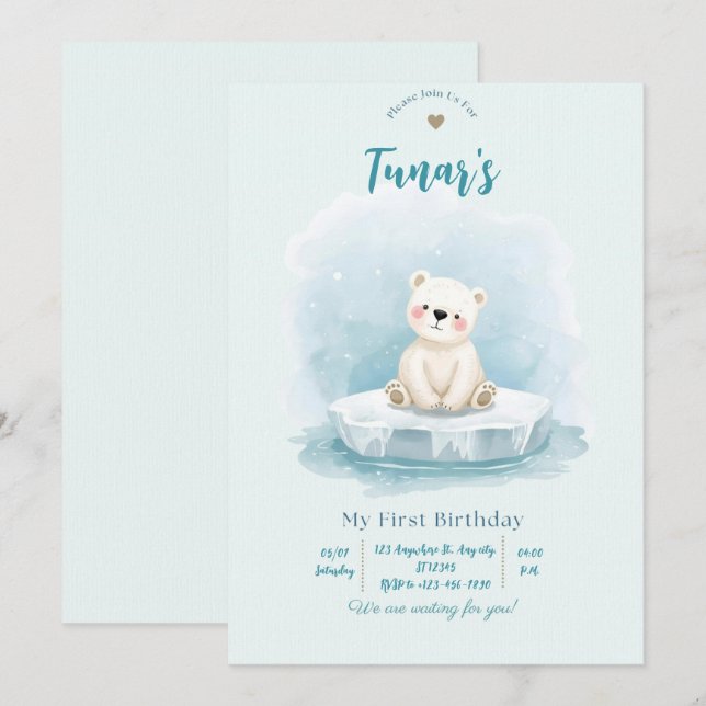 Personalized Polar Bear Birthday Invitation Inbjudningar (Fram/baksida)