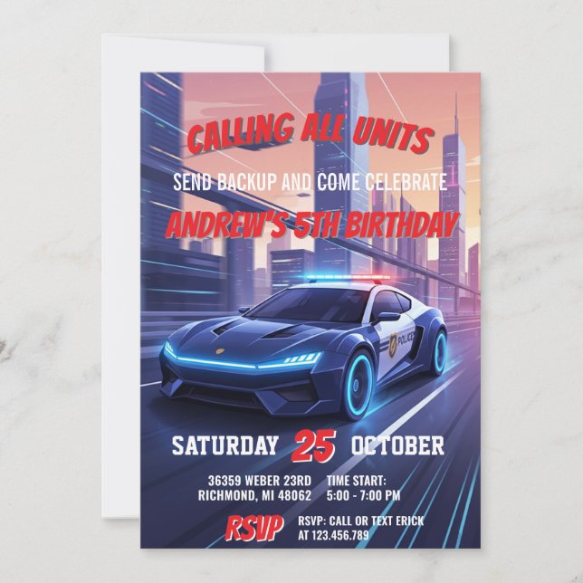 Personalized Police Officer Birthday Party Inbjudningar (Framsida)