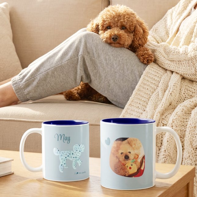 Personalized Poodle Photo Mug Double-Sided Blue Två-Tonad Mugg (Skapare uppladdad)