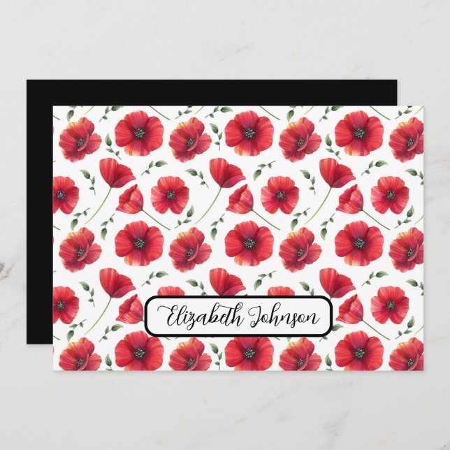 Personalized Poppies Floral Botanical Note Card Anteckningskort (Fram/baksida)