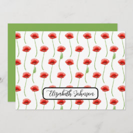 Personalized Poppies Floral Botanical Note Card Anteckningskort