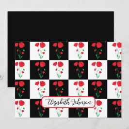 Personalized Poppy Checkerboard Floral Note Card Anteckningskort