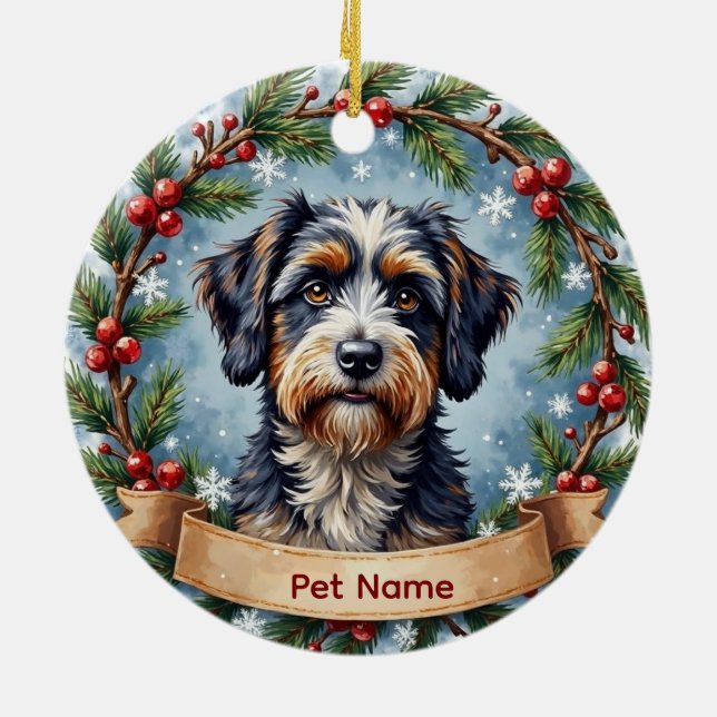 Personalized Portuguese Water Dog Christmas Julgransprydnad Keramik (Baksidan)
