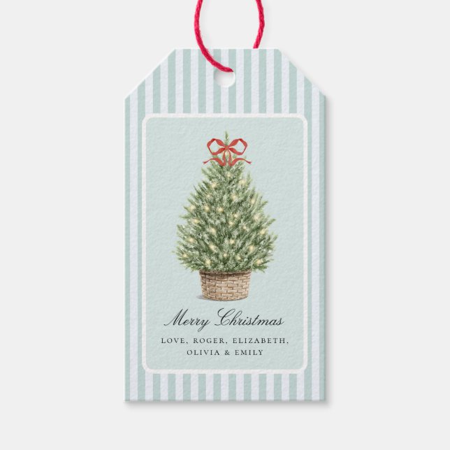 Personalized Preppy Coastal Tree Christmas Presentetikett (Framsidan)