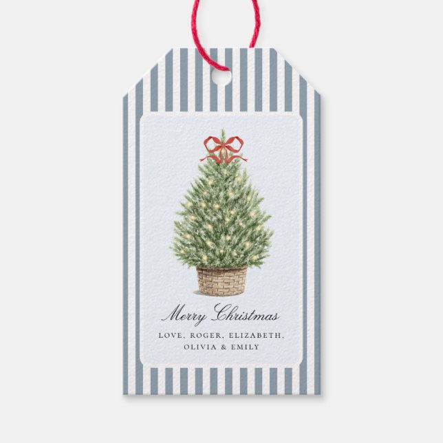 Personalized Preppy Coastal Tree Christmas Presentetikett (Framsidan)