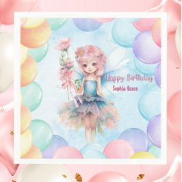 Personalized Pretty Blue Fairy Birthday Napkins Pappersservett