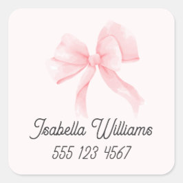 Personalized Pretty Pink Bow Girl Fyrkantigt Klistermärke