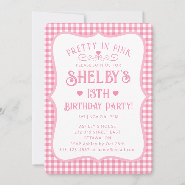 Personalized Pretty Pink Plaid 13th Birthday  Inbjudningar (Framsida)