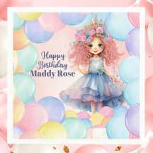 Personalized Pretty Princess Birthday Paper Napkin