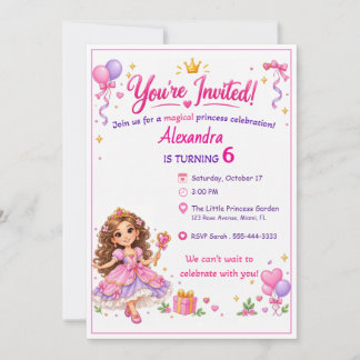 Personalized Princess Birthday Invitation for Girl Inbjudningar