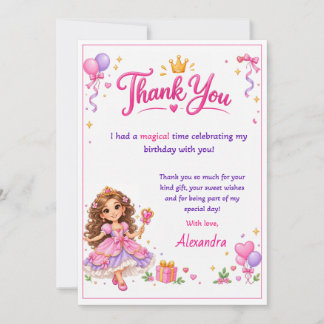 Personalized Princess Birthday Thank You Card for Julkort