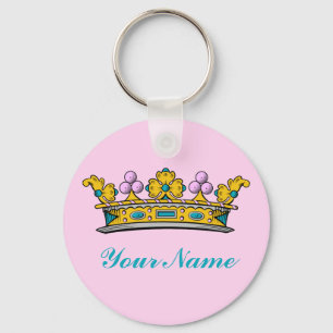 Personalized Princess Crown on Pink Nyckelring