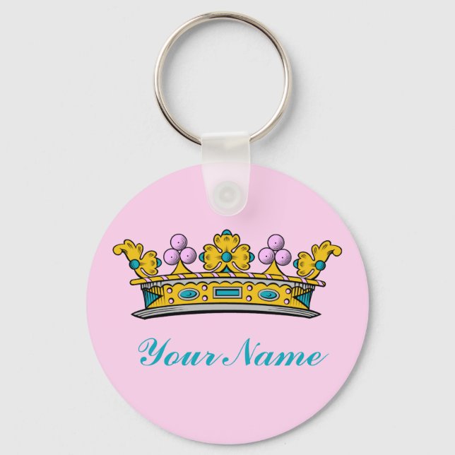 Personalized Princess Crown on Pink Nyckelring (Framsida)