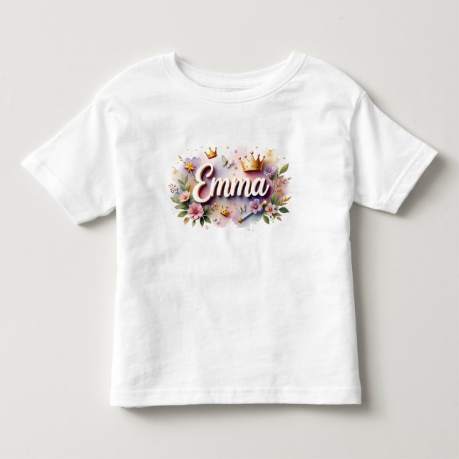 Personalized Princess Floral Kids T-Shirt (Framsida)