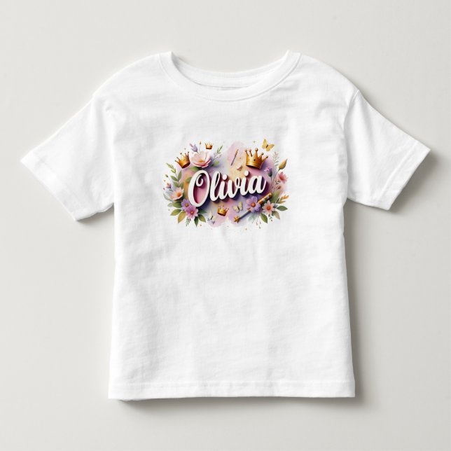 Personalized Princess Floral Kids T-Shirt (Framsida)