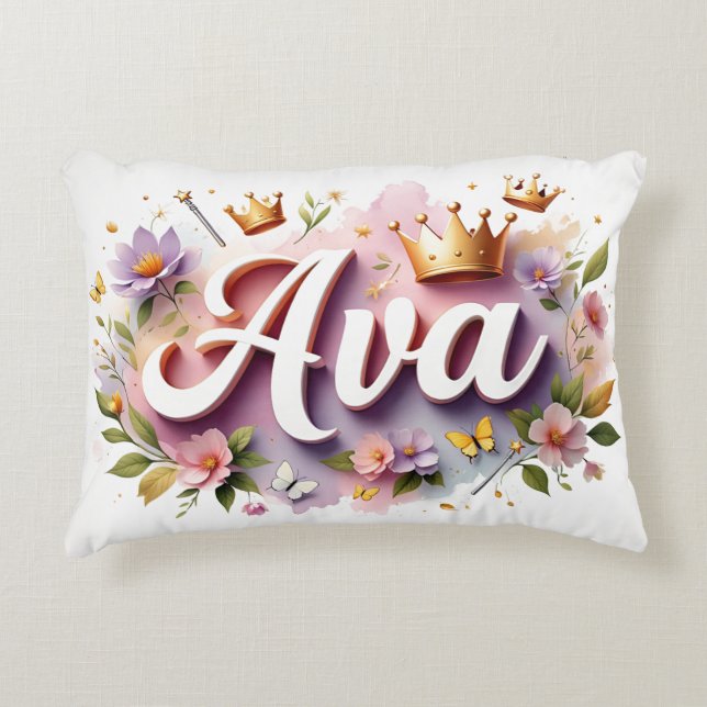 Personalized  Princess Floral Name  Prydnadskudde (Framsidan)