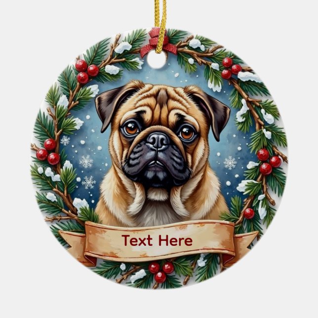 Personalized Pug Christmas  Julgransprydnad Keramik (Framsidan)