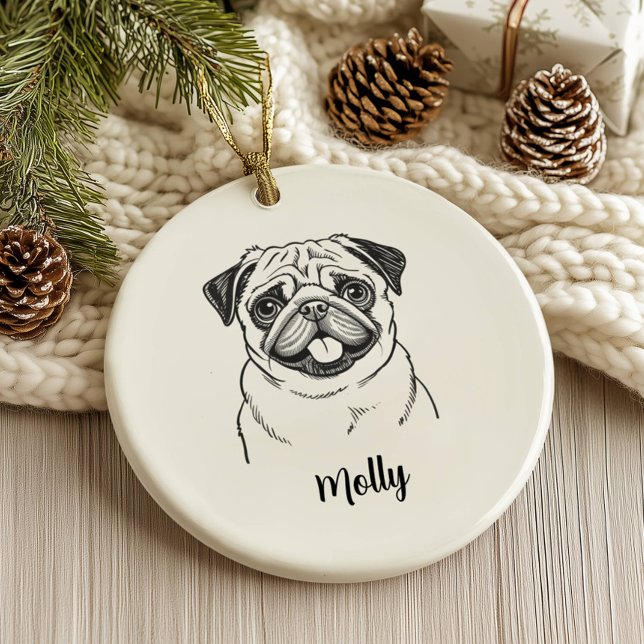 Personalized Pug Dog Christmas Julgransprydnad Keramik (Skapare uppladdad)
