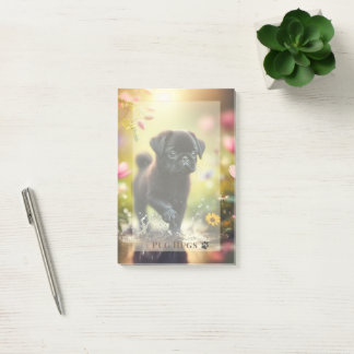 Personalized Pug Puppy Floral Sticky Note Pad Post-it Block