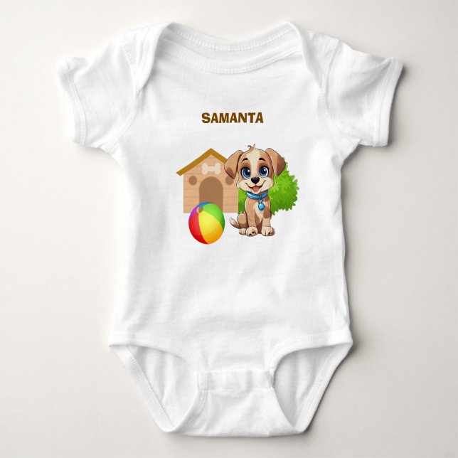 Personalized Puppy Baby Bodysuit T Shirt (Framsida)