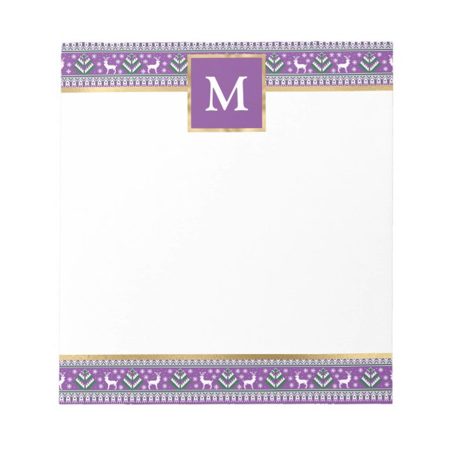 Personalized Purple Christmas Fair Isle Anteckningsblock (Framsida)