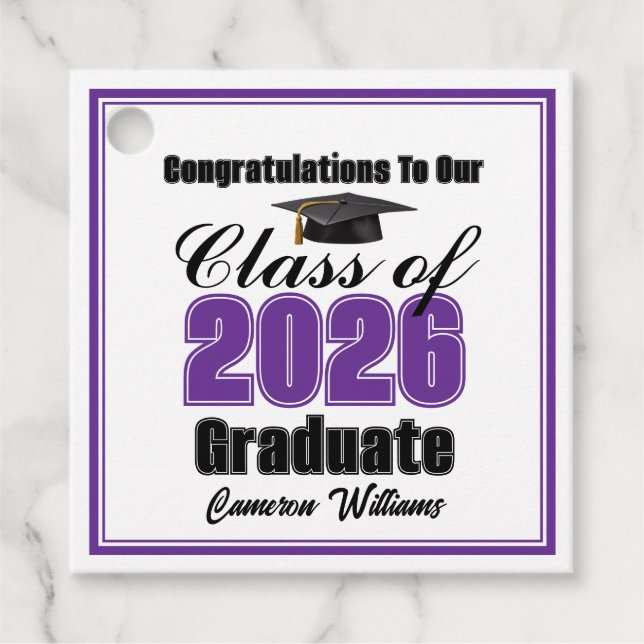 Personalized Purple Class of 2026 Graduation Party Gåvor Etiketter (Framsida)
