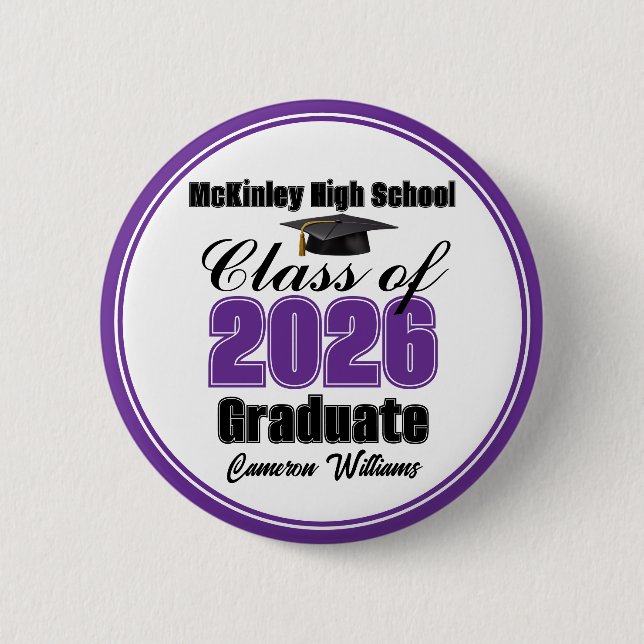 Personalized Purple Class of 2026 Graduation Party Knapp (Framsida)