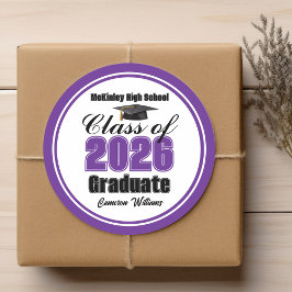 Personalized Purple Class of 2026 Graduation Party Runt Klistermärke