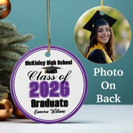 Personalized Purple Class of 2026 Graduation Photo Julgransprydnad Keramik