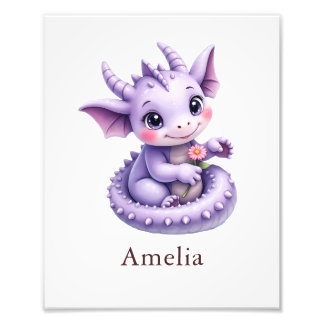 Personalized Purple Dragon Whimsical Nursery Art Fototryck