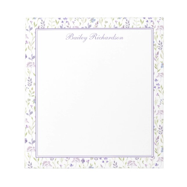 Personalized Purple Floral Notepad Anteckningsblock (Framsida)