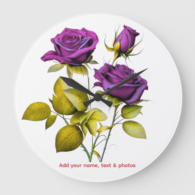 Personalized Purple Rose Wall Clock | Add Your Stor Klocka (Framsida)