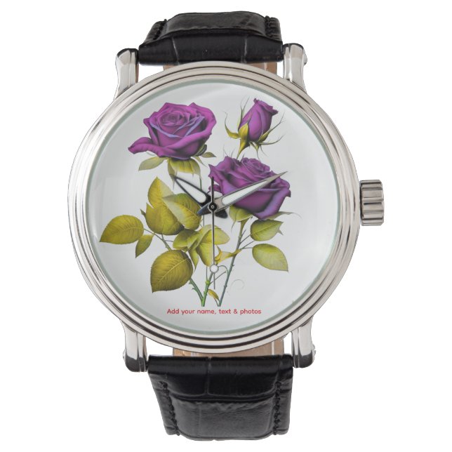 Personalized Purple Rose Watch | Add Your Name Armbandsur (Framsida)