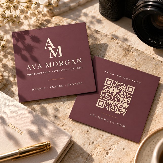 Personalized QR Code Modern Square Fyrkantigt Visitkort (Skapare uppladdad)