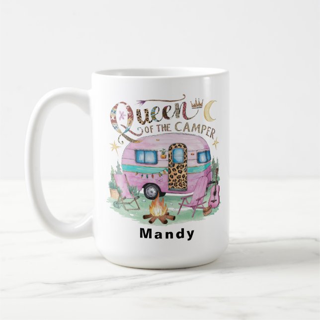 Personalized "Queen of the Camper" Glamping Kaffemugg (Vänster)