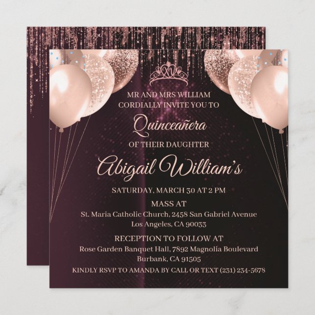 Personalized Quinceañera Invitation | Mis Quince A Inbjudningar (Fram/baksida)