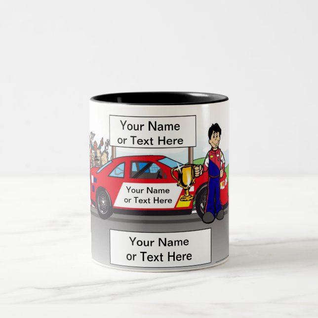 Personalized Race Car, Stock Car - Male Cartoon Co Två-Tonad Mugg (Center)