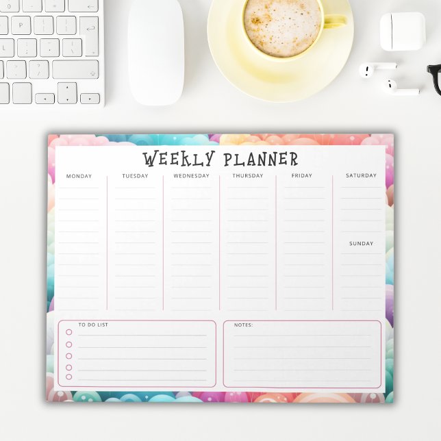 Personalized Rainbow Cloud Border, Weekly Planner Anteckningsblock (Skapare uppladdad)