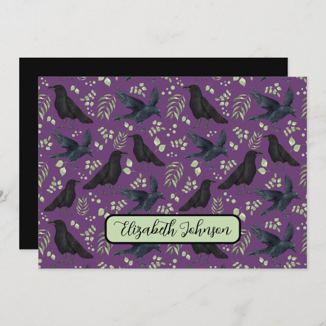 Personalized Ravens Note Card in Purple Anteckningskort (Fram/baksida)