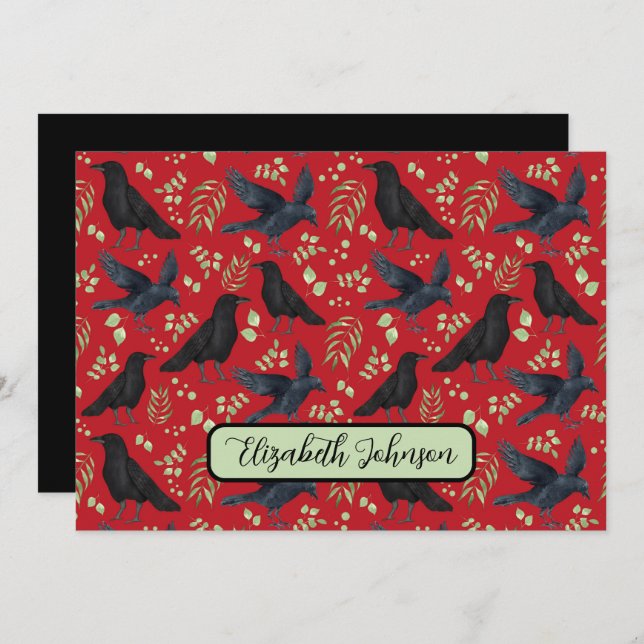Personalized Ravens Note Card in Red Anteckningskort (Fram/baksida)
