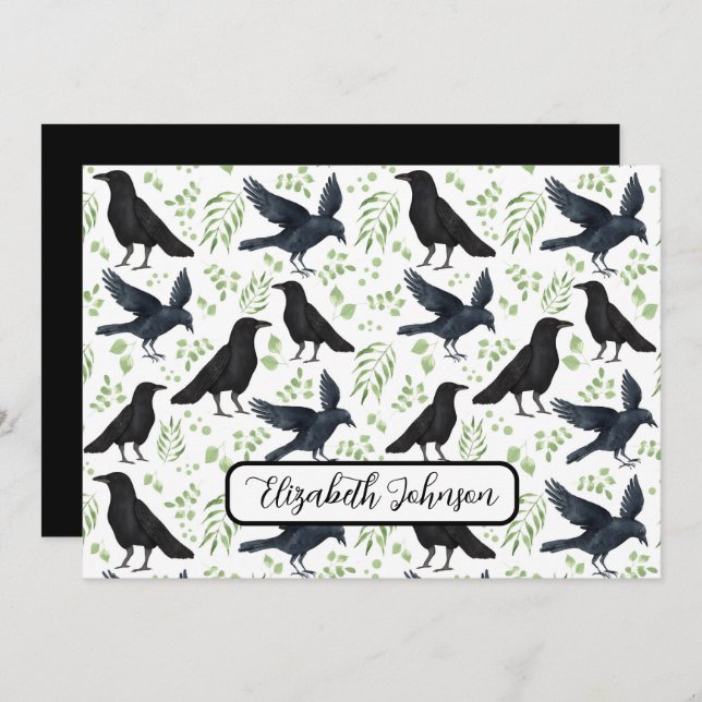 Personalized Ravens Note Card in White Anteckningskort (Fram/baksida)