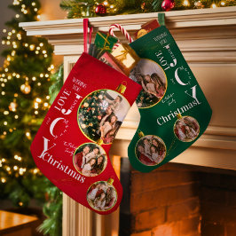 Personalized Red and Green Photo Monogram Name Liten Julstrumpa
