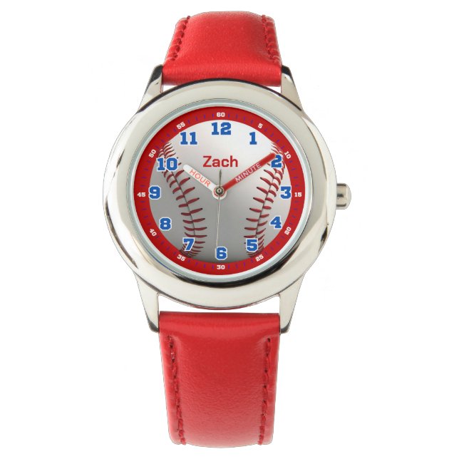 Personalized Red Baseball Boys Learning Time Kids Armbandsur (Framsida)
