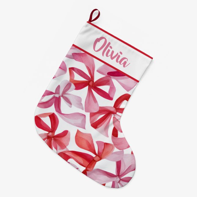 Personalized Red Bows & Ribbons Christmas Stocking Stor Julstrumpa (Framsidan (Hängande))