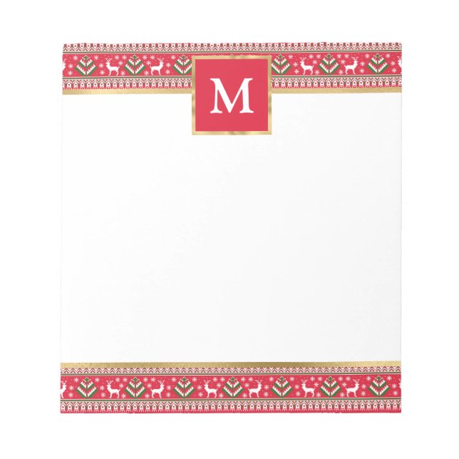 Personalized Red Christmas Fair Isle Anteckningsblock (Framsida)