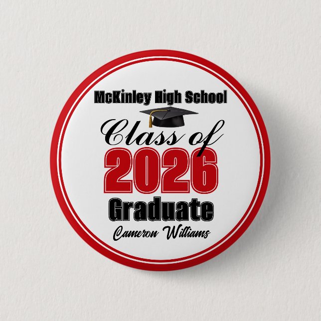 Personalized Red Class of 2026 Graduation Party Knapp (Framsida)