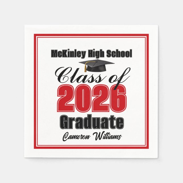 Personalized Red Class of 2026 Graduation Party Pappersservett (Framsidan)